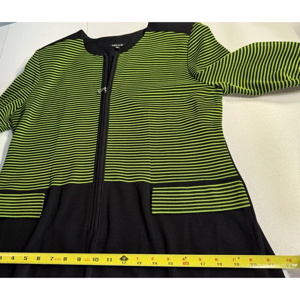 Misook Zip Front Cardigan Womens Sz L‎ Green Black Stripe Contemporary Mature - Picture 8 of 10